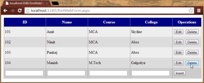 Performing Insert, Update, Delete In XML In ASP.Net